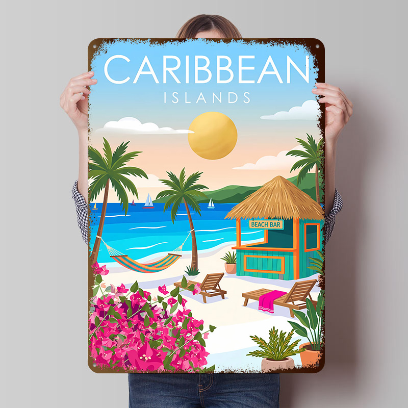 Retro Gaming Island - Caribbean Islands Beach Bar Tinplate Poster
