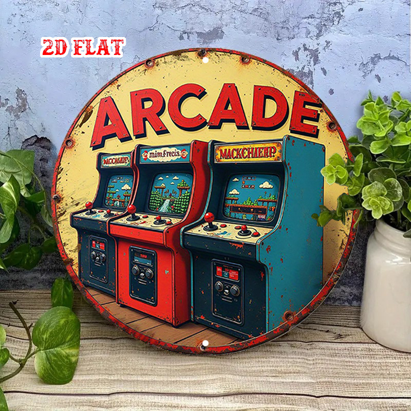 Retro Gaming In 2026 - 2026 Wooden Vintage Round Arcade Sign,