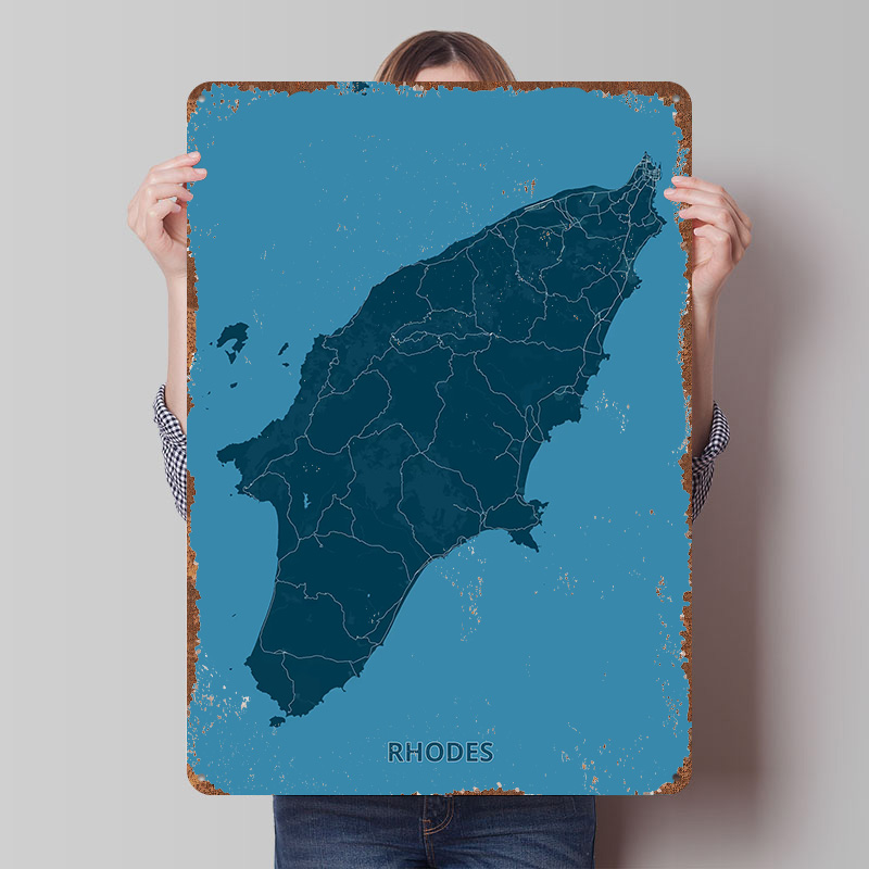 Retro Gaming Island - Map of Rhodes Island Poster Customized