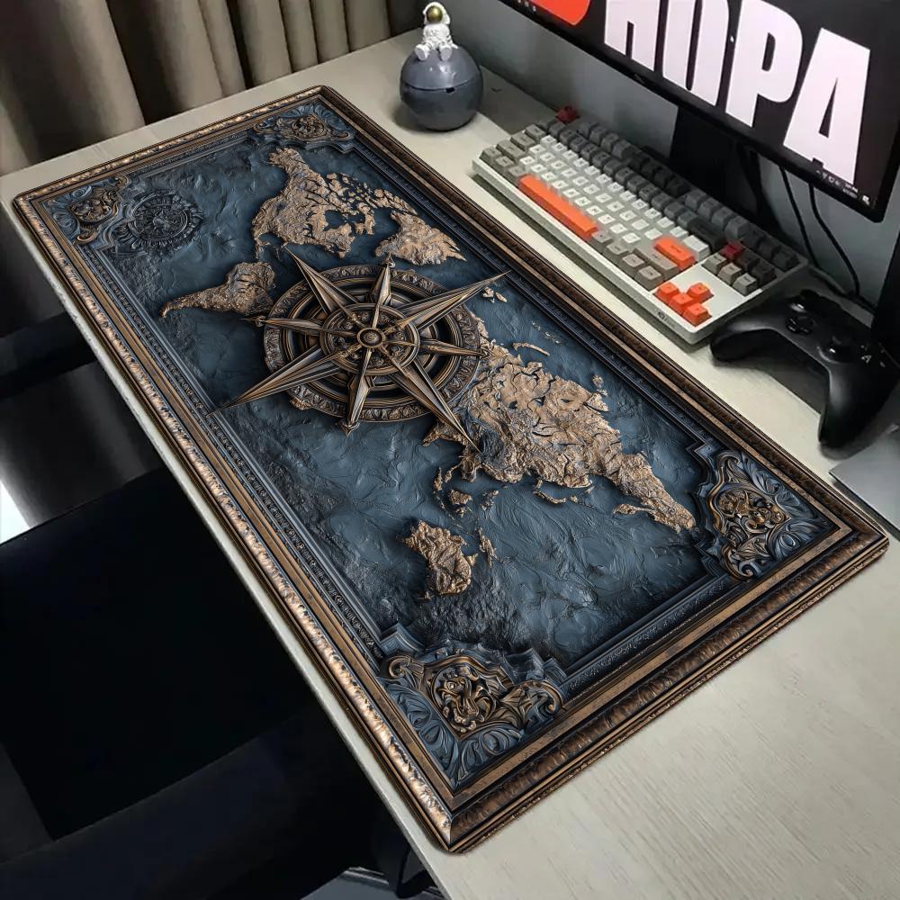 Retro Gaming Keyboard And Mouse - Retro compass and map Mouse Pad