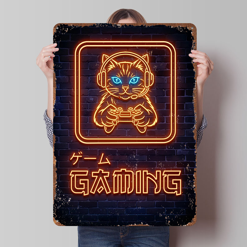 Neon Gaming Cat Printed Poster - огляд і ціна Retro Gaming At